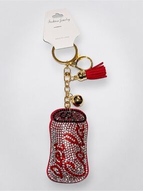 Red Rhinestone Bling Keychain Tassel Charm Glam Bag Charm Sparkly Accessory NWT